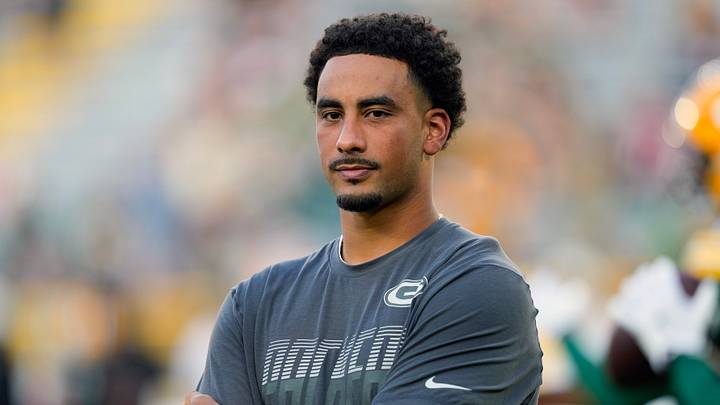 Aug 28, 2026; Green Bay, Wisconsin, USA;  Green Bay Packers quarterback Jordan Love (10) looks on during warmups prior to the game against the Arizona Cardinals at Lambeau Field. Mandatory Credit: Jeff Hanisch-Imagn Images