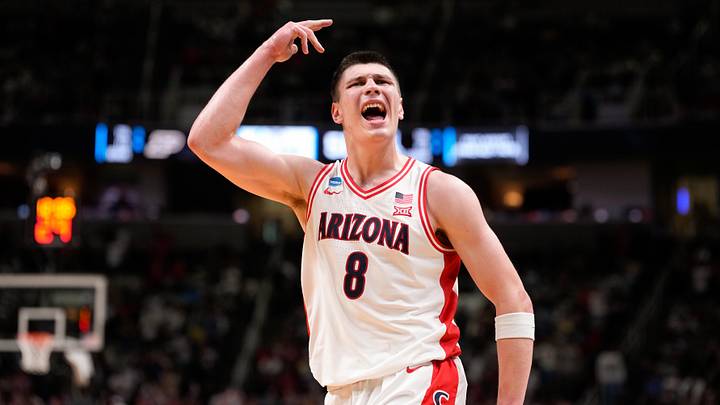 Arizona forward Ivan Kharchenkov celebrates in the Wildcats’ Elite Eight win over Purdue.
