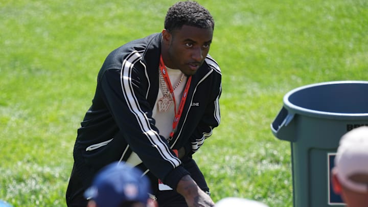 Jul 29, 2023; Englewood, CO, USA; Deion Sanders jr. during Denver Broncos training camp drills at