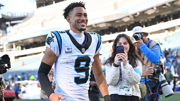 Carolina Panthers quarterback Bryce Young (9) walks off the field Carolina Panthers quarterback Bryce Young (9) walks off the field