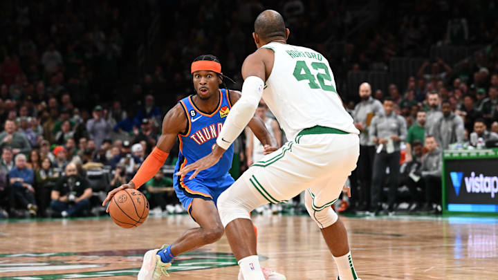 Nov 14, 2022; Boston, Massachusetts, USA; Oklahoma City Thunder guard Shai Gilgeous-Alexander (2)