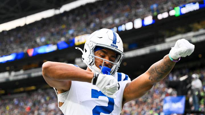 Dec 14, 2025; Seattle, Washington, USA; Indianapolis Colts wide receiver Josh Downs (2) celebrates after catching a touchdown pass against the Seattle Seahawks during the second quarter at Lumen Field. Mandatory Credit: Steven Bisig-Imagn Images Dec 14, 2025; Seattle, Washington, USA; Indianapolis Colts wide receiver Josh Downs (2) celebrates after catching a touchdown pass against the Seattle Seahawks during the second quarter at Lumen Field. Mandatory Credit: Steven Bisig-Imagn Images
