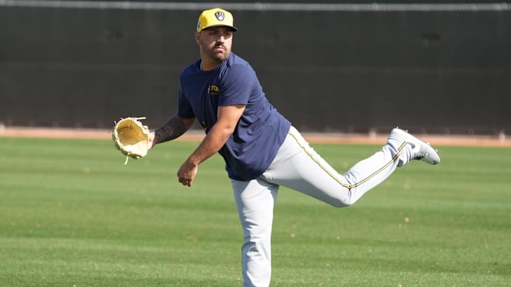 Milwaukee Brewers pitcher Nestor Cortes (65) warms up during spring training camp on Feb 14. Milwaukee Brewers pitcher Nestor Cortes (65) warms up during spring training camp on Feb 14.