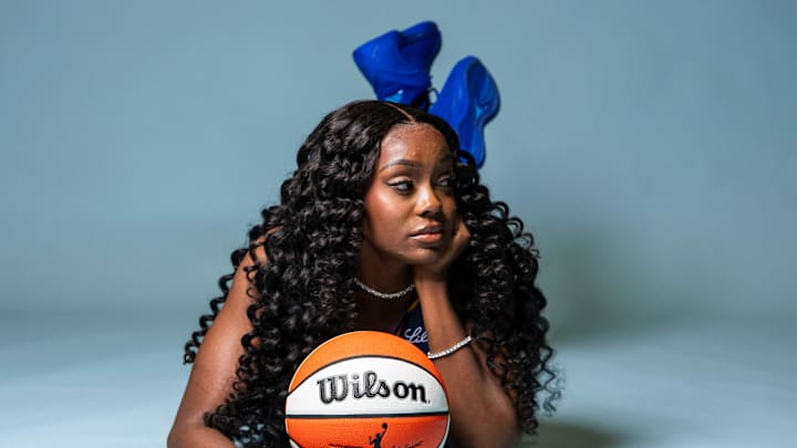 Indiana Fever guard Raven Johnson (3) poses for a photo Wednesday, April 22, 2026, during media day at Gainbridge Fieldhouse in Indianapolis.