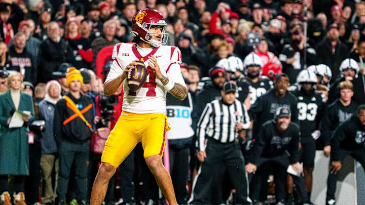 Nov 1, 2025; Lincoln, Nebraska, USA; Southern California Trojans quarterback Jayden Maiava (14) looks to pass against the Nebraska Cornhuskers during the second quarter at Memorial Stadium. Mandatory Credit: Dylan Widger-Imagn Images Nov 1, 2025; Lincoln, Nebraska, USA; Southern California Trojans quarterback Jayden Maiava (14) looks to pass against the Nebraska Cornhuskers during the second quarter at Memorial Stadium. Mandatory Credit: Dylan Widger-Imagn Images