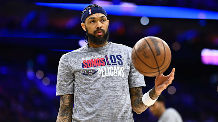 Mar 8, 2024; Philadelphia, Pennsylvania, USA; New Orleans Pelicans forward Brandon Ingram (14) warms up before the game against the Philadelphia 76ers at Wells Fargo Center. 