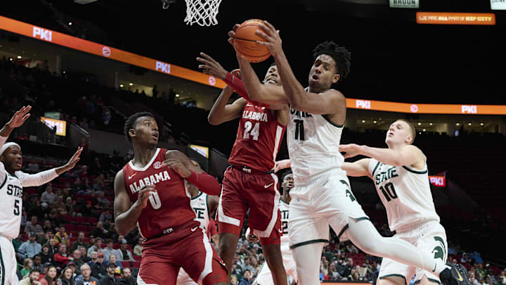 Nov 24, 2022; Portland, Oregon, USA;  Michigan State Spartans guard A.J. Hoggard (11) and Alabama