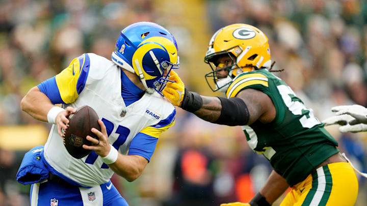 Los Angeles Rams v Green Bay Packers, Rashan Gary, Brett Rypien