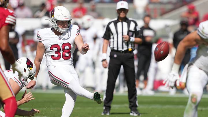 Sep 27, 2026; Santa Clara, California, USA; Arizona Cardinals place kicker Chad Ryland (38) kicks a field goal against the San Francisco 49ers during the second quarter at Levi's Stadium. Mandatory Credit: Darren Yamashita-Imagn Images Sep 27, 2026; Santa Clara, California, USA; Arizona Cardinals place kicker Chad Ryland (38) kicks a field goal against the San Francisco 49ers during the second quarter at Levi's Stadium. Mandatory Credit: Darren Yamashita-Imagn Images