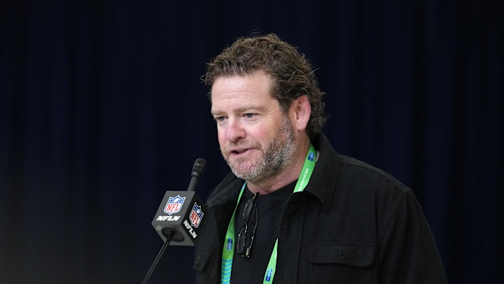 Seattle Seahawks general manager John Schneider speaks at the NFL Scouting Combine