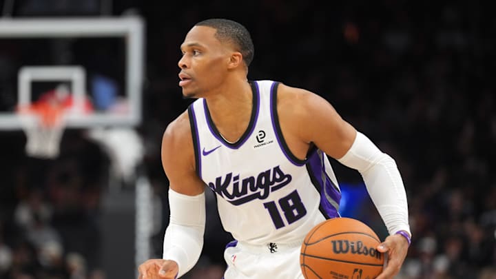 Jan 2, 2026; Phoenix, Arizona, USA; Sacramento Kings guard Russell Westbrook (18) dribbles the ball against the Phoenix Suns during the second half at Mortgage Matchup Center. Mandatory Credit: Joe Camporeale-Imagn Images Jan 2, 2026; Phoenix, Arizona, USA; Sacramento Kings guard Russell Westbrook (18) dribbles the ball against the Phoenix Suns during the second half at Mortgage Matchup Center. Mandatory Credit: Joe Camporeale-Imagn Images