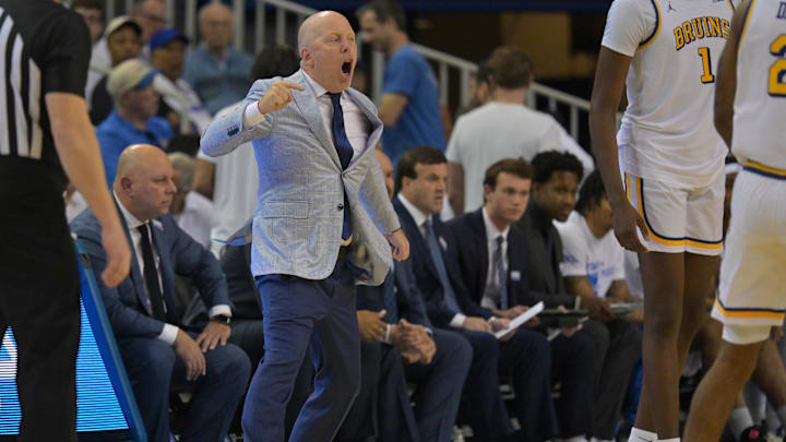 Jan 31, 2026; Los Angeles, California, USA; UCLA Bruins head coach Mick Cronin reacts in the second half against the Indiana Hoosiers at Pauley Pavilion presented by Wescom Financial. Mandatory Credit: Jayne Kamin-Oncea-Imagn Images