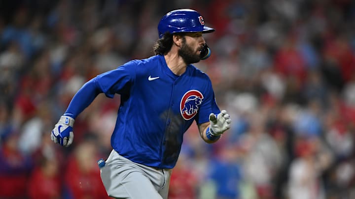 Sep 25, 2024; Philadelphia, Pennsylvania, USA; Chicago Cubs infielder Dansby Swanson (7) runs to first after hitting an RBI double against the Philadelphia Phillies in the ninth inning at Citizens Bank Park. Mandatory Credit: Kyle Ross-Imagn Images Sep 25, 2024; Philadelphia, Pennsylvania, USA; Chicago Cubs infielder Dansby Swanson (7) runs to first after hitting an RBI double against the Philadelphia Phillies in the ninth inning at Citizens Bank Park. Mandatory Credit: Kyle Ross-Imagn Images
