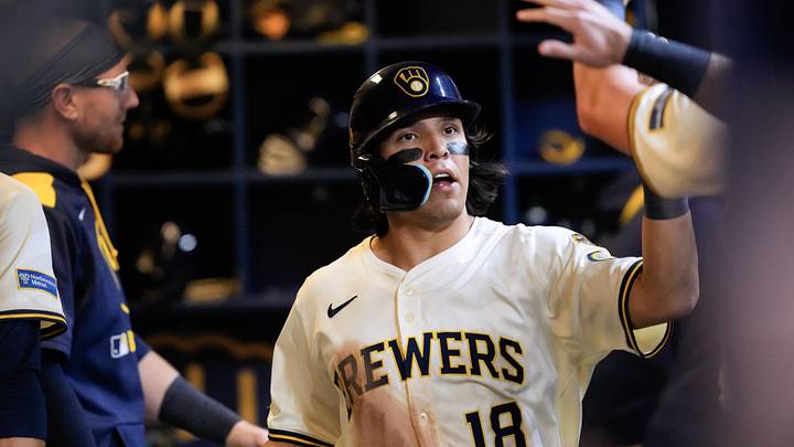 Aug 26, 2025; Milwaukee, Wisconsin, USA; Milwaukee Brewers second baseman Anthony Seigler (18) celebrates in the dugout after scoring a run during the third inning against the Arizona Diamondbacks at American Family Field. Mandatory Credit: Jeff Hanisch-Imagn Images Aug 26, 2025; Milwaukee, Wisconsin, USA; Milwaukee Brewers second baseman Anthony Seigler (18) celebrates in the dugout after scoring a run during the third inning against the Arizona Diamondbacks at American Family Field. Mandatory Credit: Jeff Hanisch-Imagn Images