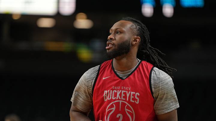 Mar 18, 2026; Greenville, SC, USA; Ohio State Buckeyes guard Bruce Thornton (2) during a practice session ahead of the first round of the men's 2026 NCAA Tournament at Bon Secours Wellness Arena. Mandatory Credit: Bob Donnan-Imagn Images