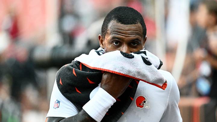 Aug 27, 2026; Cleveland, Ohio, USA; Cleveland Browns quarterback Deshaun Watson (4) is seen prior to the game against the New England Patriots at Huntington Bank Field. Mandatory Credit: Ken Blaze-Imagn Images Aug 27, 2026; Cleveland, Ohio, USA; Cleveland Browns quarterback Deshaun Watson (4) is seen prior to the game against the New England Patriots at Huntington Bank Field. Mandatory Credit: Ken Blaze-Imagn Images