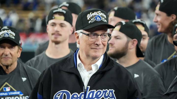 Oct 17, 2025; Los Angeles, California, USA; Los Angeles Dodgers owner Mark Walter reacts after game four of the NLCS round for the 2025 MLB playoffs against the Milwaukee Brewers at Dodger Stadium. Mandatory Credit: Kirby Lee-Imagn Images Oct 17, 2025; Los Angeles, California, USA; Los Angeles Dodgers owner Mark Walter reacts after game four of the NLCS round for the 2025 MLB playoffs against the Milwaukee Brewers at Dodger Stadium. Mandatory Credit: Kirby Lee-Imagn Images