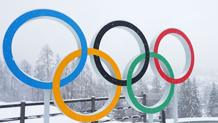 Feb 4, 2026; Cortina d'Ampezzo, ITALY; A general view of Olympic rings on display ahead of the Milano Cortina 2026 Olympic Winter Games at the Cortina Sliding Centre. Mandatory Credit: Eric Bolte-Imagn Images