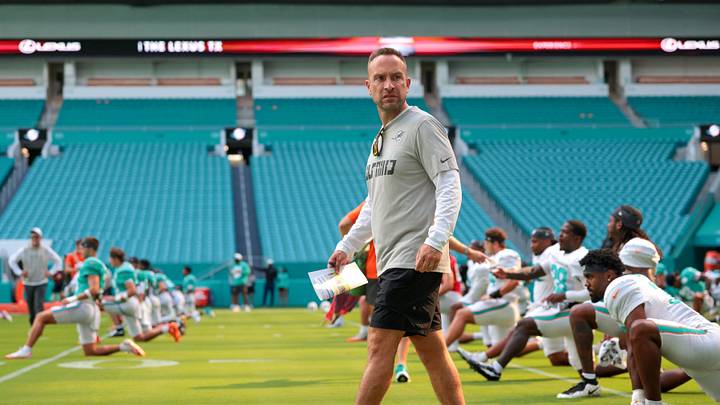 Miami Dolphins head coach Jeff Hafley walks on the field during practice at Hard Rock Stadium. Miami Dolphins head coach Jeff Hafley walks on the field during practice at Hard Rock Stadium.