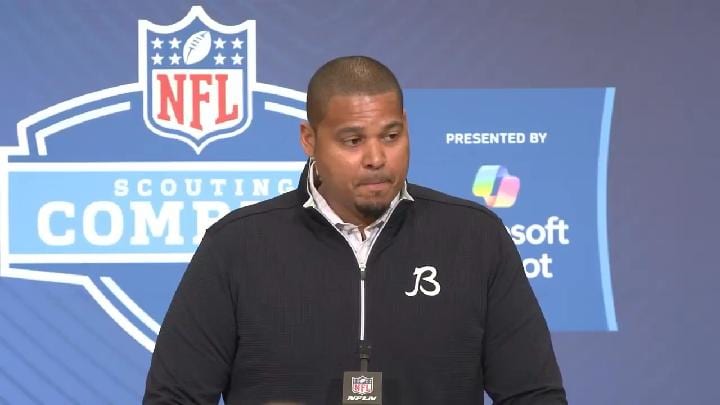 Ryan Poles addresses the media at the NFL Scouting Combine on Tuesday. Ryan Poles addresses the media at the NFL Scouting Combine on Tuesday.