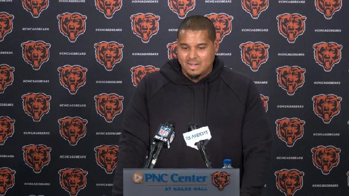 Ryan Poles talks with media about Bears free agents Thursday at Halas Hall.