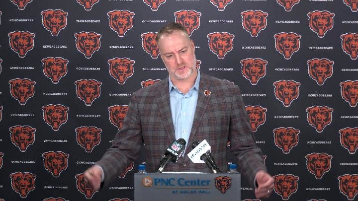 Bears assistant general manager Jeff King addresses the assembled media at Halas Hall.