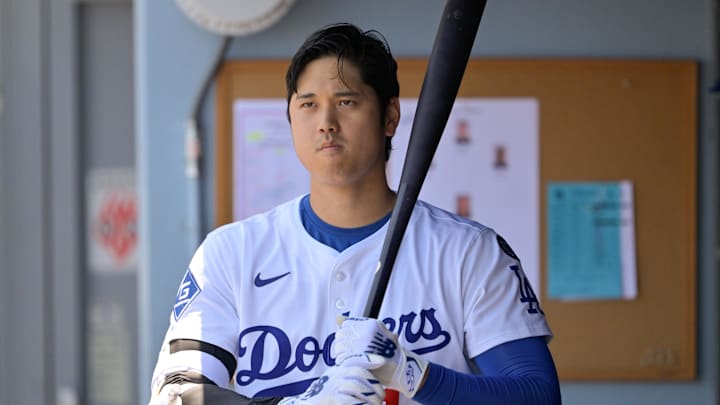 Shohei Ohtani looks on from the dugout during a game against the Astros.