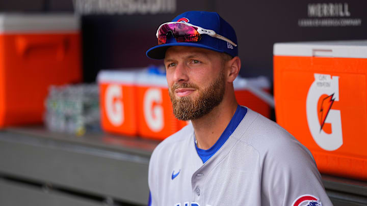 Jul 13, 2025; Bronx, New York, USA; Chicago Cubs first baseman Michael Busch (29) prior to the game against the New York Yankees at Yankee Stadium. 