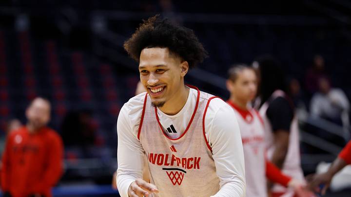 Mar 16, 2026; Dayton, OH, USA; NC State Wolfpack forward Darrion Williams (1) on the court during a practice session ahead of the first four of the men's 2026 NCAA Tournament at University of Dayton Arena. Mandatory Credit: Rick Osentoski-Imagn Images