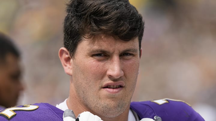 Baltimore Ravens offensive lineman Andrew Vorhees (72) during the game against the Green Bay Packers at Lambeau Field. 