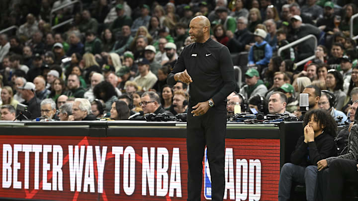 Jan 17, 2025; Boston, Massachusetts, USA; Orlando Magic head coach Jamahl Mosley looks on during the first half against the Boston Celtics at TD Garden. 