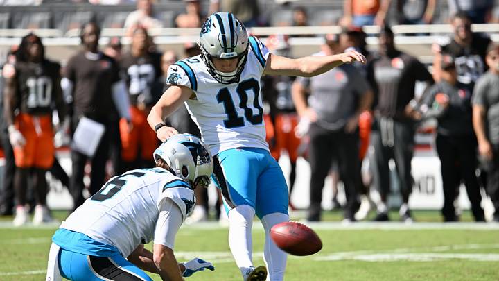 Sep 27, 2026; Cleveland, Ohio, USA; Carolina Panthers kicker Ryan Fitzgerald (10) kicks a field goal against the Cleveland Browns during the second quarter at Huntington Bank Field. Mandatory Credit: Ken Blaze-Imagn Images Sep 27, 2026; Cleveland, Ohio, USA; Carolina Panthers kicker Ryan Fitzgerald (10) kicks a field goal against the Cleveland Browns during the second quarter at Huntington Bank Field. Mandatory Credit: Ken Blaze-Imagn Images