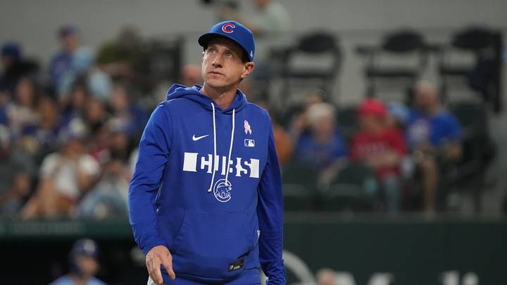 May 10, 2026; Arlington, Texas, USA;  Chicago Cubs manager Craig Counsell (11) walks back to the dugout after making a pitching change in the sixth inning against the Texas Rangers at Globe Life Field. Mandatory Credit: Raymond Carlin III-Imagn Images