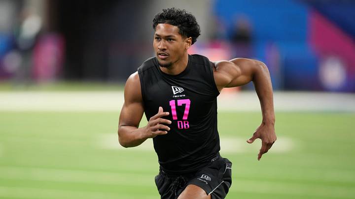 Feb 27, 2026; Indianapolis, IN, USA; San Diego State defensive back Chris Johnson (DB17) during the NFL Scouting Combine at Lucas Oil Stadium. Mandatory Credit: Kirby Lee-Imagn Images