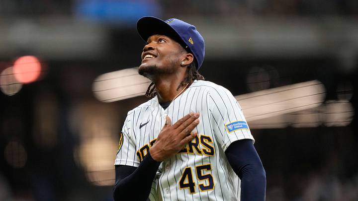 Aug 8, 2026; Milwaukee, Wisconsin, USA; Milwaukee Brewers pitcher Abner Uribe (45) celebrates following the seventh inning against the Minnesota Twins at American Family Field. Mandatory Credit: Jeff Hanisch-Imagn Images Aug 8, 2026; Milwaukee, Wisconsin, USA; Milwaukee Brewers pitcher Abner Uribe (45) celebrates following the seventh inning against the Minnesota Twins at American Family Field. Mandatory Credit: Jeff Hanisch-Imagn Images
