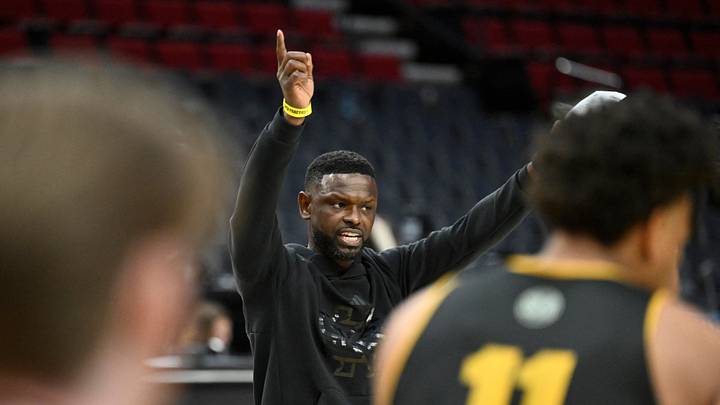 Mar 18, 2026; Portland, OR, USA; Kennesaw State Owls head coach Antoine Pettway directs his players during a practice session ahead of the first round of the men's 2026 NCAA Tournament at Moda Center. Mandatory Credit: Craig Strobeck-Imagn Images