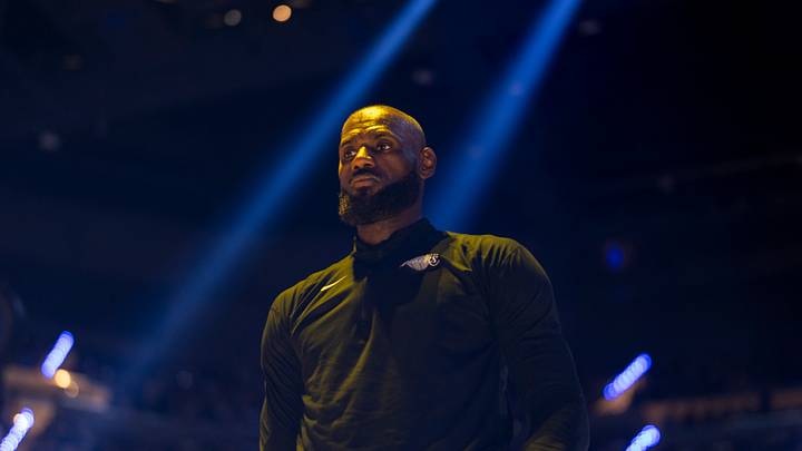 San Francisco, California, USA; Los Angeles Lakers forward LeBron James (23) stands on the court before the start of the game against the Golden State Warriors at the Chase Center. Mandatory Credit: Cary Edmondson-Imagn Images