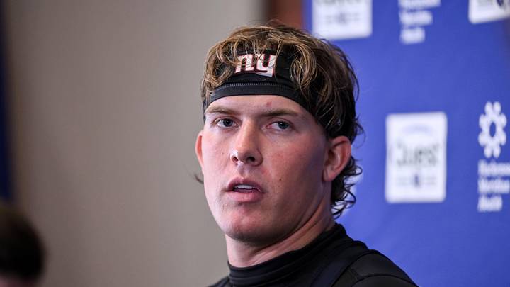 May 21, 2026; East Rutherford, NJ, USA; New York Giants quarterback Jaxson Dart (6) speaks at a press conference during organized team activities at Quest Diagnostics Training Center. May 21, 2026; East Rutherford, NJ, USA; New York Giants quarterback Jaxson Dart (6) speaks at a press conference during organized team activities at Quest Diagnostics Training Center.