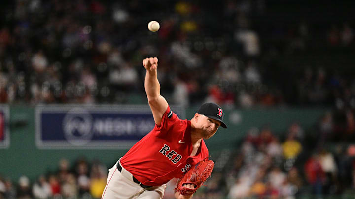 Sep 27, 2024; Boston, Massachusetts, USA; Boston Red Sox starting pitcher Nick Pivetta (37) pitches against the Tampa Bay Rays during first inning at Fenway Park. Mandatory Credit: Eric Canha-Imagn Images