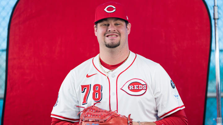 Cincinnati Reds pitcher Zach Maxwell (78) during the annual team picture day at the Cincinnati Reds Player Development Complex in Goodyear, Ariz., on Tuesday, Feb. 18, 2025. Cincinnati Reds pitcher Zach Maxwell (78) during the annual team picture day at the Cincinnati Reds Player Development Complex in Goodyear, Ariz., on Tuesday, Feb. 18, 2025.
