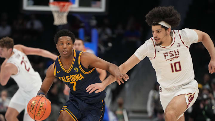 Mar 11, 2026; Charlotte, NC, USA; California Golden Bears guard Dai Dai Ames (7) with the ball as Florida State Seminoles guard Lajae Jones (10) defends in the first half at Spectrum Center. Mandatory Credit: Bob Donnan-Imagn Images Mar 11, 2026; Charlotte, NC, USA; California Golden Bears guard Dai Dai Ames (7) with the ball as Florida State Seminoles guard Lajae Jones (10) defends in the first half at Spectrum Center. Mandatory Credit: Bob Donnan-Imagn Images