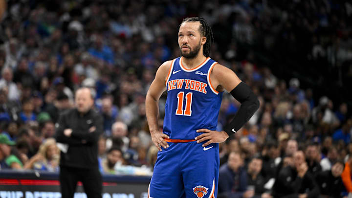 Nov 27, 2024; Dallas, Texas, USA; New York Knicks guard Jalen Brunson (11) in action during the game between the Dallas Mavericks and the New York Knicks at the American Airlines Center. Mandatory Credit: Jerome Miron-Imagn Images