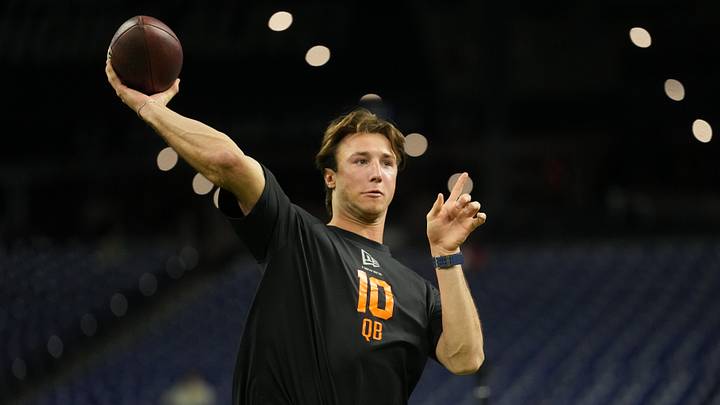 Former Clemson quarterback Cade Klubnik (QB10) during the NFL Scouting Combine at Lucas Oil Stadium. 