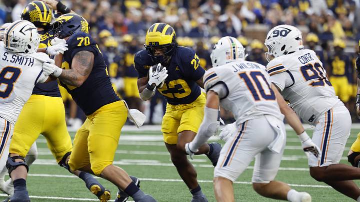 Sep 19, 2026; Ann Arbor, Michigan, USA; Michigan Wolverines running back Jordan Marshall (23) runs against the Texas El Paso Miners during the third quarter at Michigan Stadium. Mandatory Credit: Rick Osentoski-Imagn Images Sep 19, 2026; Ann Arbor, Michigan, USA; Michigan Wolverines running back Jordan Marshall (23) runs against the Texas El Paso Miners during the third quarter at Michigan Stadium. Mandatory Credit: Rick Osentoski-Imagn Images