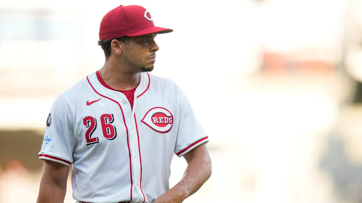 Cincinnati Reds pitcher Chase Burns (26) returns to the dugout after striking out the side in his MLB debut in the first inning of the MLB interleague game between the Cincinnati Reds and the New York Yankees at Great American Ball Park in downtown Cincinnati on Tuesday, June 24, 2025. Cincinnati Reds pitcher Chase Burns (26) returns to the dugout after striking out the side in his MLB debut in the first inning of the MLB interleague game between the Cincinnati Reds and the New York Yankees at Great American Ball Park in downtown Cincinnati on Tuesday, June 24, 2025.