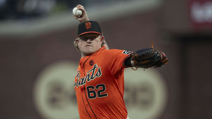 Sep 13, 2024; San Francisco, California, USA;  San Francisco Giants pitcher Logan Webb (62) pitches during the first inning against the San Diego Padres at Oracle Park. 