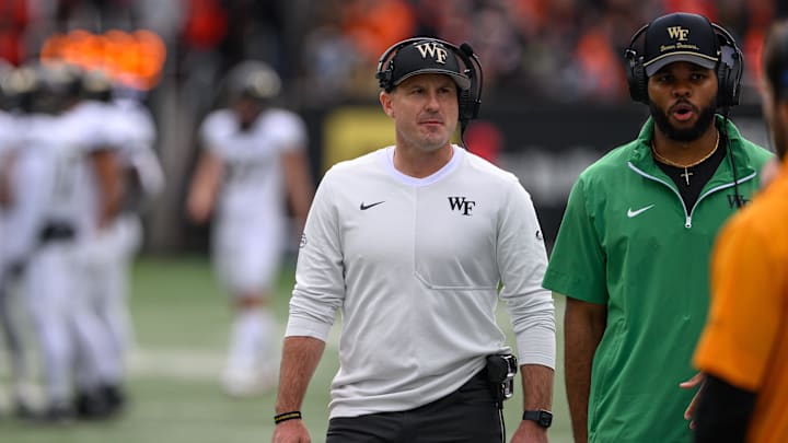 Oct 11, 2025; Corvallis, Oregon, USA; Wake Forest Demon Deacons head coach Jake Dickert on the sideline during the first quarter against the Oregon State Beavers at Reser Stadium. Mandatory Credit: Craig Strobeck-Imagn Images Oct 11, 2025; Corvallis, Oregon, USA; Wake Forest Demon Deacons head coach Jake Dickert on the sideline during the first quarter against the Oregon State Beavers at Reser Stadium. Mandatory Credit: Craig Strobeck-Imagn Images