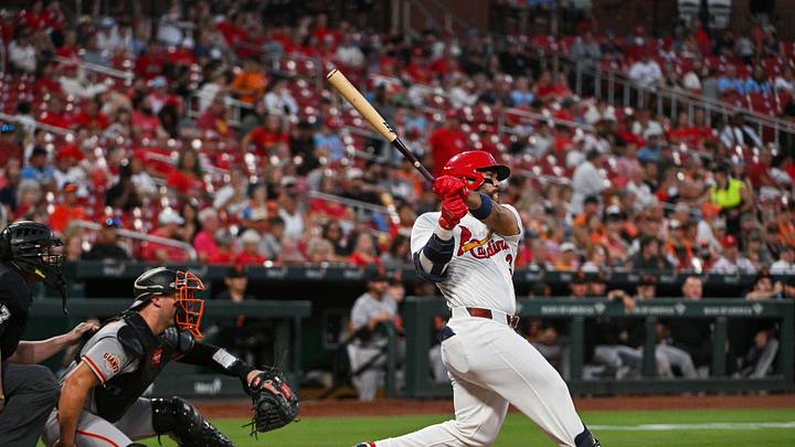 Sep 14, 2026; St. Louis, Missouri, USA; St. Louis Cardinals catcher Leo Bernal (13) hits a double against the San Francisco Giants during the second inning at Busch Stadium. Mandatory Credit: Jeff Curry-Imagn Images Sep 14, 2026; St. Louis, Missouri, USA; St. Louis Cardinals catcher Leo Bernal (13) hits a double against the San Francisco Giants during the second inning at Busch Stadium. Mandatory Credit: Jeff Curry-Imagn Images