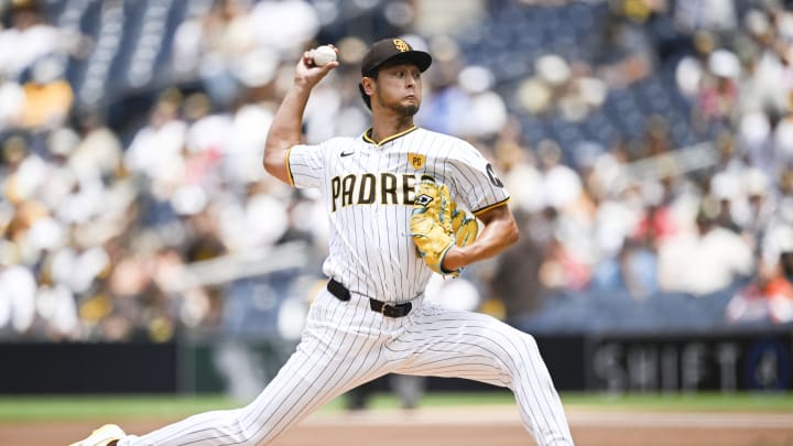 May 29, 2024; San Diego, California, USA; San Diego Padres pitcher Yu Darvish (11) pitches during the first inning against the Miami Marlins at Petco Park. Mandatory Credit: Denis Poroy-USA TODAY Sports May 29, 2024; San Diego, California, USA; San Diego Padres pitcher Yu Darvish (11) pitches during the first inning against the Miami Marlins at Petco Park. Mandatory Credit: Denis Poroy-USA TODAY Sports