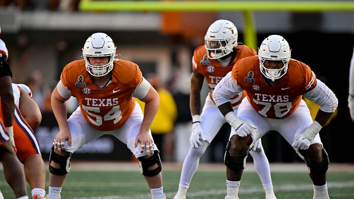 Texas Longhorns offensive lineman Cole Hutson and offensive lineman Kelvin Banks Jr. Texas Longhorns offensive lineman Cole Hutson and offensive lineman Kelvin Banks Jr.